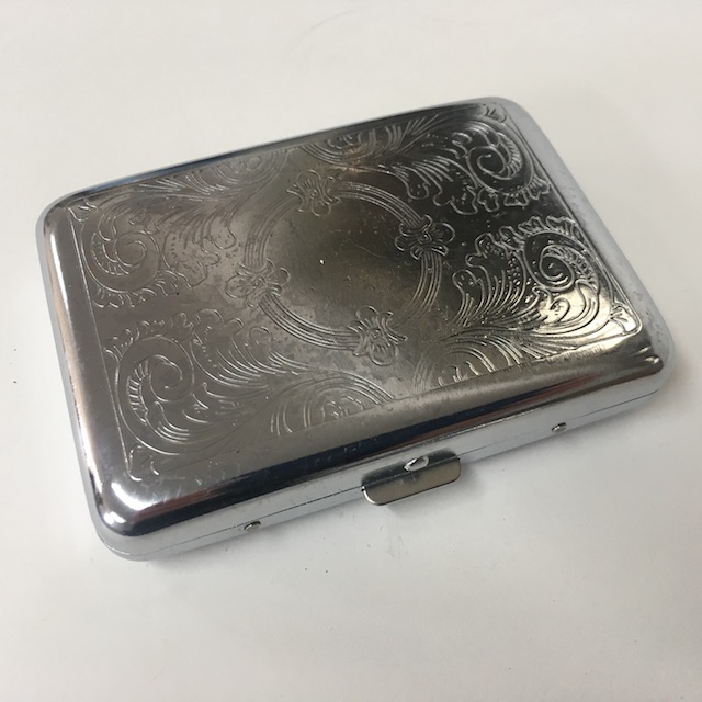 CIGARETTE CASE, Silver Engraved Leaf Design
